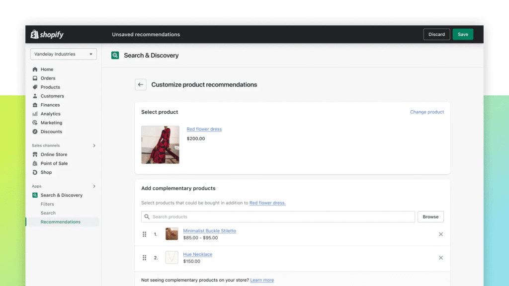 Interface de Shopify