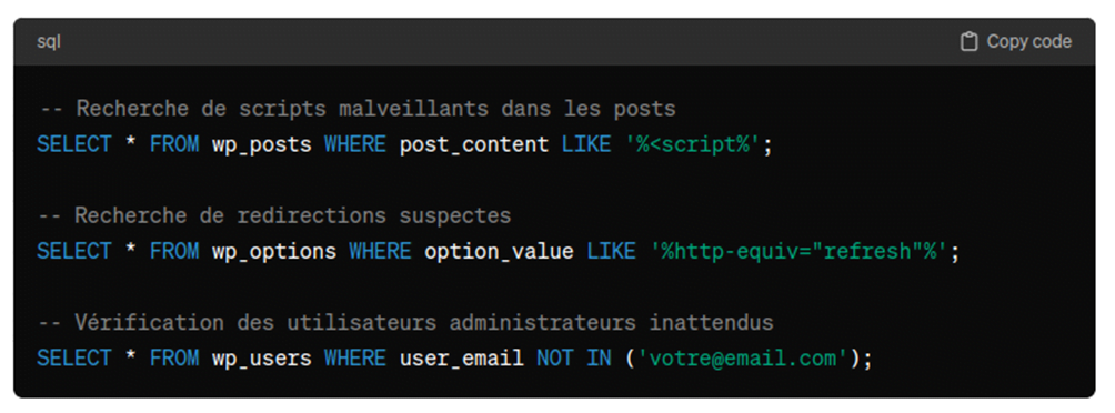 quelques requêtes SQL pour identifier les éventuelles infections