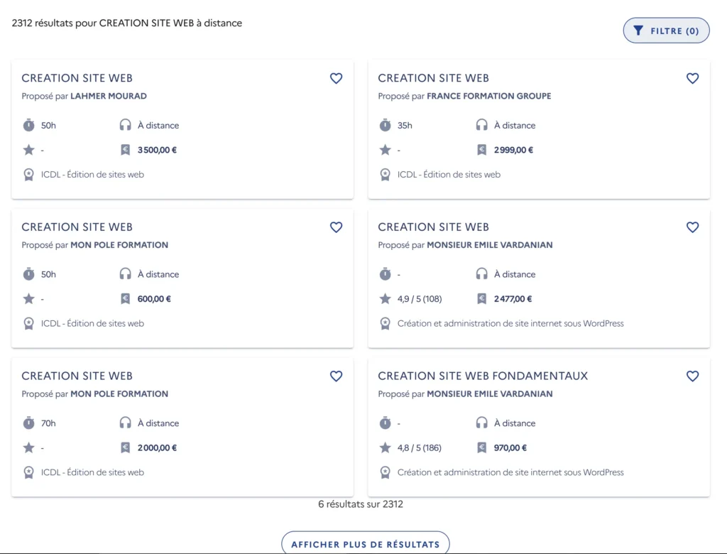 résultats de la recherche CPF