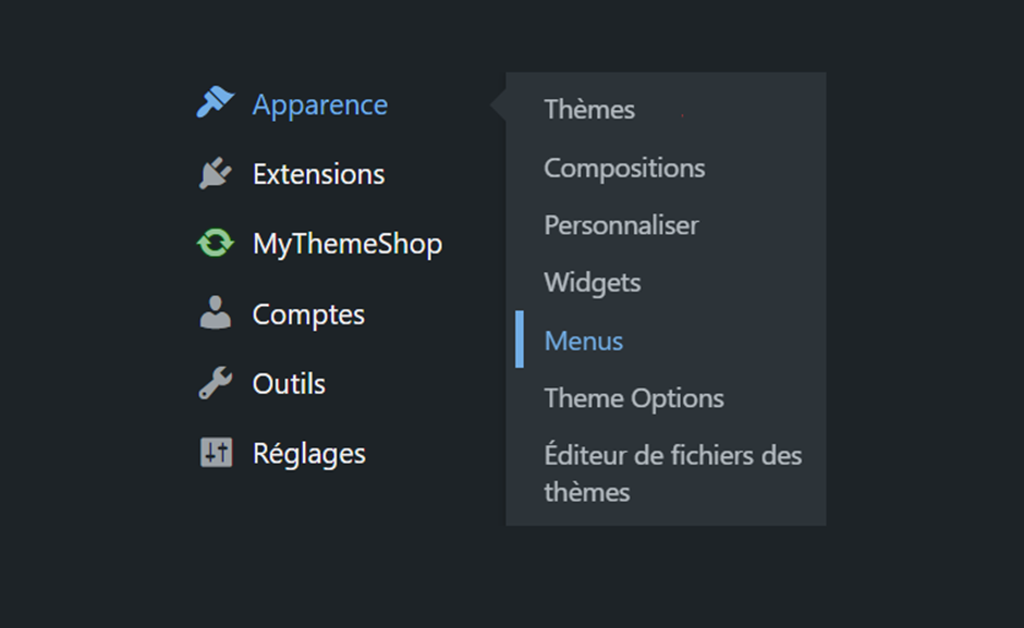 création menu principal wordpress