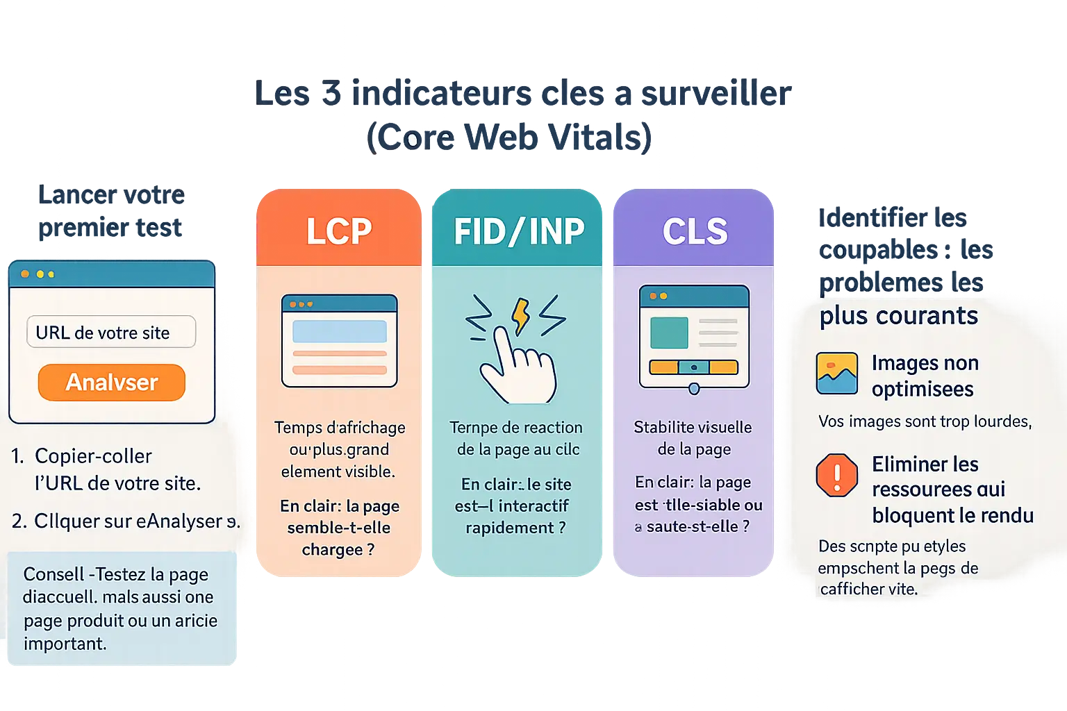Illustration des indicateurs de performance d'un site web
