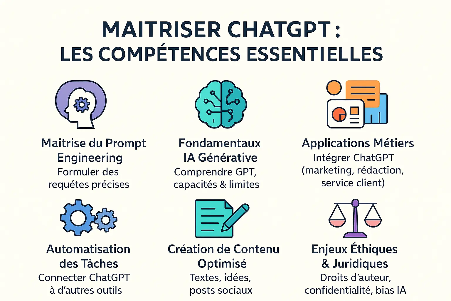 Illustration des compétences clés pour maîtriser ChatGPT